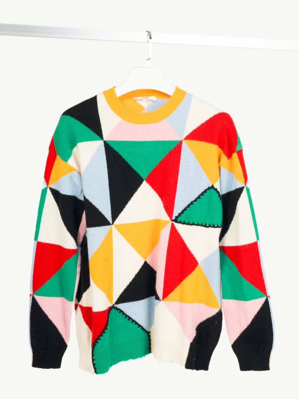 Tibi Pop-Multi Patchwork Intarsia Wool Sweater - Picture 2 of 10